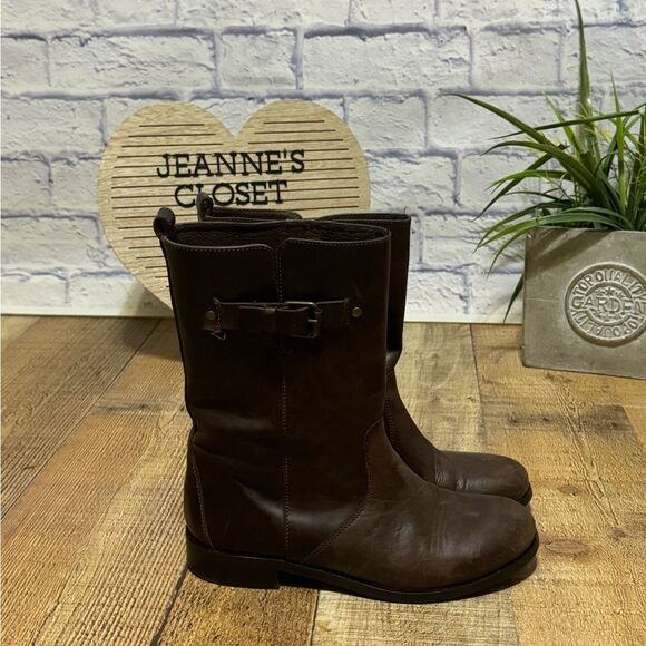 J. Crew Billie Short Womens Size 7 Brown Leather Mid Calf Buckle Boots - Picture 5 of 12